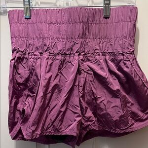 Free People Smocked High-Waist Plum Athletic Shorts